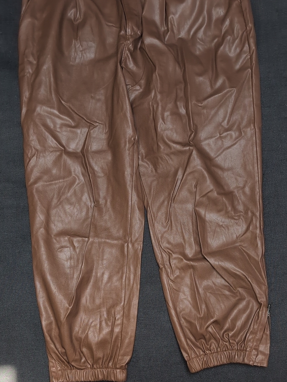 PAIGE Brown Faux Leather Jogger Pants